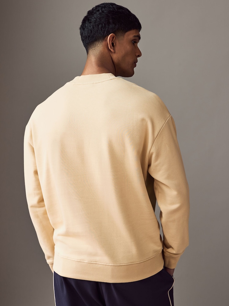 HUGO Beige Hugo Relaxed Fit 100% Cotton Crew Neck Sweat Top - Image 2 of 4