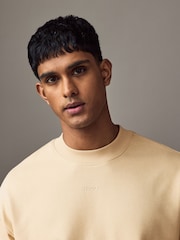 HUGO Beige Hugo Relaxed Fit 100% Cotton Crew Neck Sweat Top - Image 3 of 4