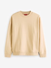 HUGO Beige Hugo Relaxed Fit 100% Cotton Crew Neck Sweat Top - Image 4 of 4