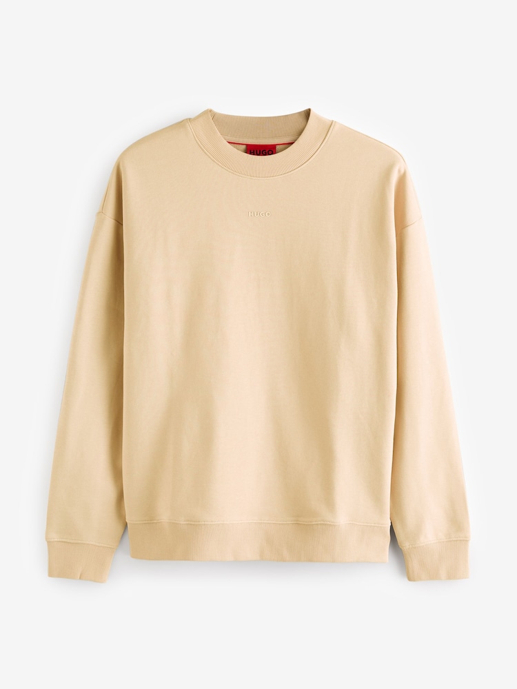 HUGO Beige Hugo Relaxed Fit 100% Cotton Crew Neck Sweat Top - Image 4 of 4 HUGO Beige Hugo Relaxed Fit 100% Cotton Crew Neck Sweat Top - Image 4 of 4