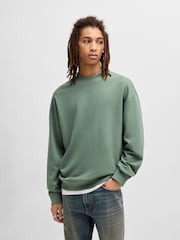 HUGO Khaki Green Hugo Relaxed Fit 100% Cotton Crew Neck Sweat Top - Image 1 of 5