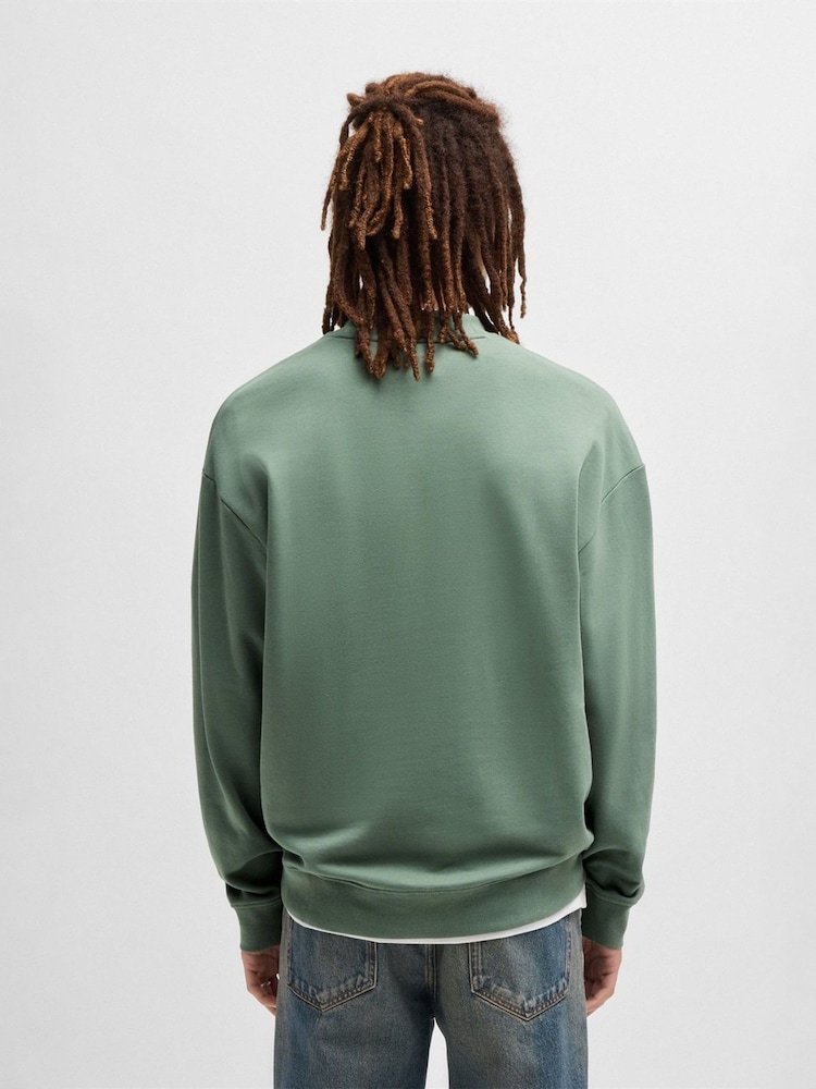 HUGO Khaki Green Hugo Relaxed Fit 100% Cotton Crew Neck Sweat Top - Image 2 of 5