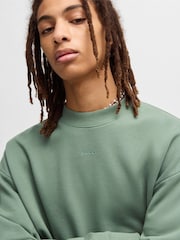 HUGO Khaki Green Hugo Relaxed Fit 100% Cotton Crew Neck Sweat Top - Image 4 of 5