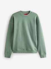HUGO Khaki Green Hugo Relaxed Fit 100% Cotton Crew Neck Sweat Top - Image 5 of 5