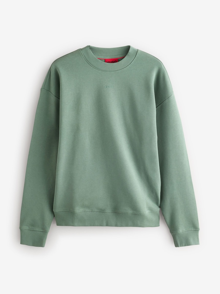HUGO Khaki Green Hugo Relaxed Fit 100% Cotton Crew Neck Sweat Top - Image 5 of 5 HUGO Khaki Green Hugo Relaxed Fit 100% Cotton Crew Neck Sweat Top - Image 5 of 5
