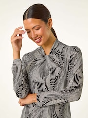 Roman Black Abstract Print Twist Neck Top - Image 1 of 5