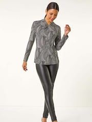 Roman Black Abstract Print Twist Neck Top - Image 2 of 5