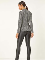 Roman Black Abstract Print Twist Neck Top - Image 3 of 5