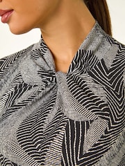 Roman Black Abstract Print Twist Neck Top - Image 5 of 5
