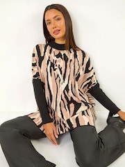Roman Black Abstract Animal Print Knitted Jumper - Image 1 of 6