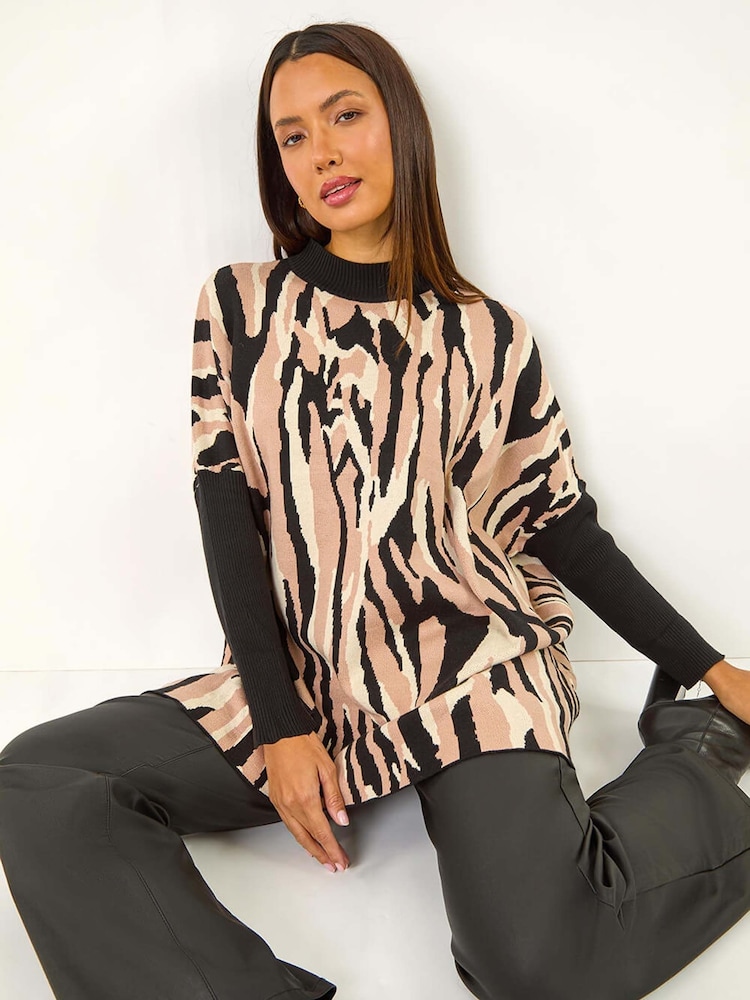 Roman Black Abstract Animal Print Knitted Jumper - Image 1 of 6