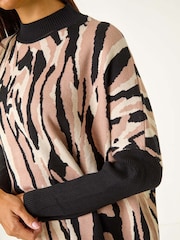 Roman Black Abstract Animal Print Knitted Jumper - Image 6 of 6