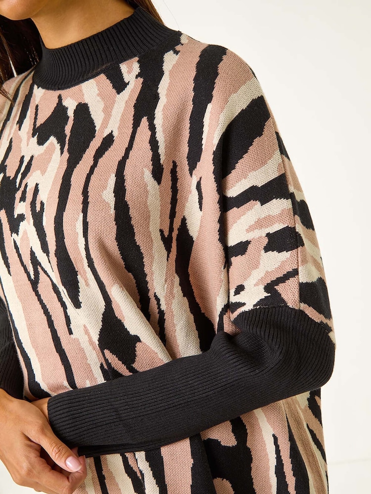 Roman Black Abstract Animal Print Knitted Jumper - Image 6 of 6