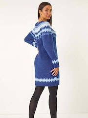 Roman Blue Soft Knit Fairisle Pattern Jumper Dress - Image 3 of 5