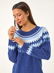 Roman Blue Soft Knit Fairisle Pattern Jumper Dress - Image 4 of 5
