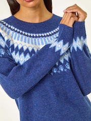 Roman Blue Soft Knit Fairisle Pattern Jumper Dress - Image 5 of 5