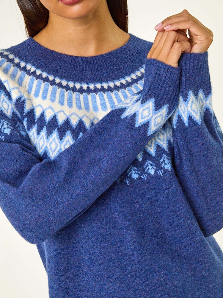 Roman Blue Soft Knit Fairisle Pattern Jumper Dress - Image 5 of 5