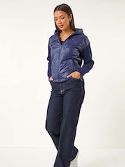 Roman Blue Diamond Quilted Hooded Mix Jacket - Image 1 of 5