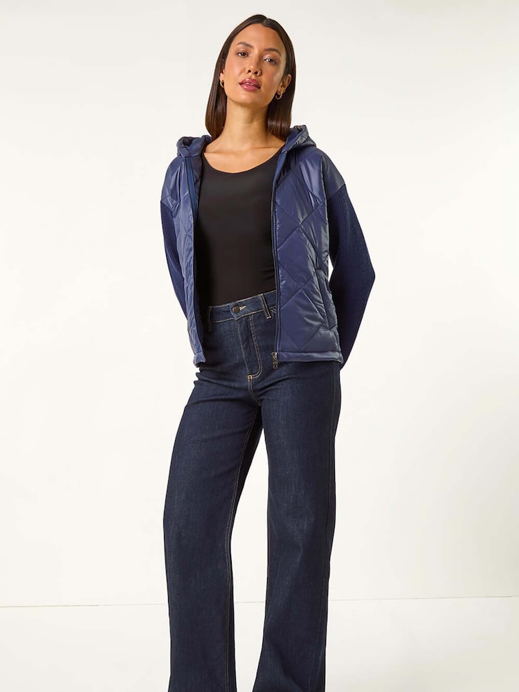 Roman Blue Diamond Quilted Hooded Mix Jacket - Image 5 of 5