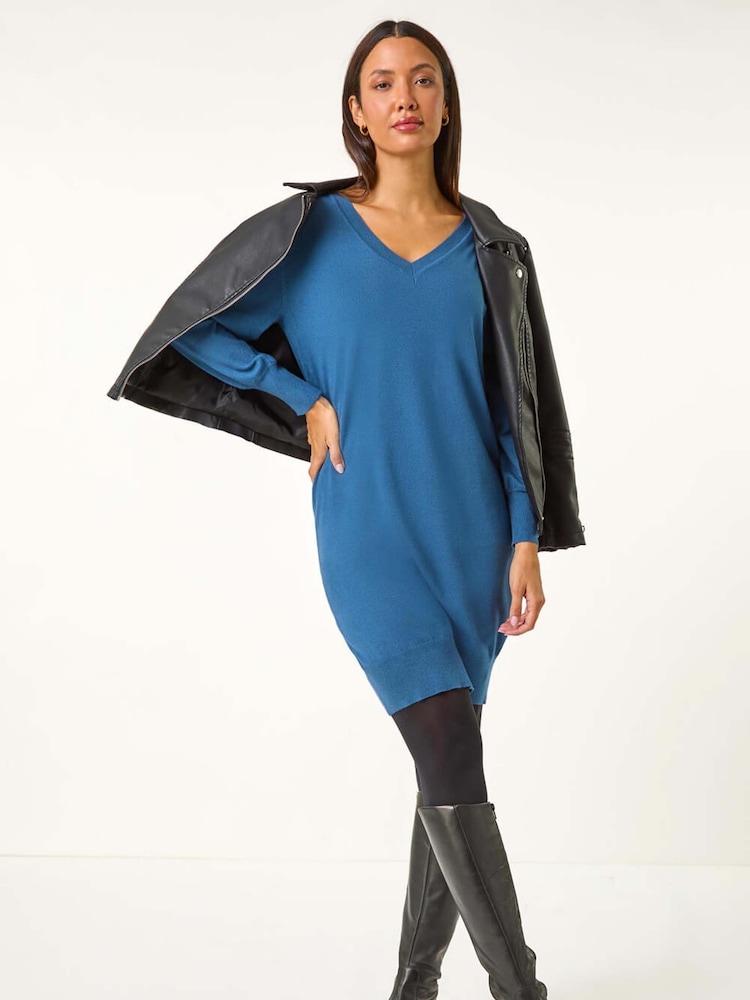 Roman Petrol Blue Knitted Jumper Dress - Image 1 of 5