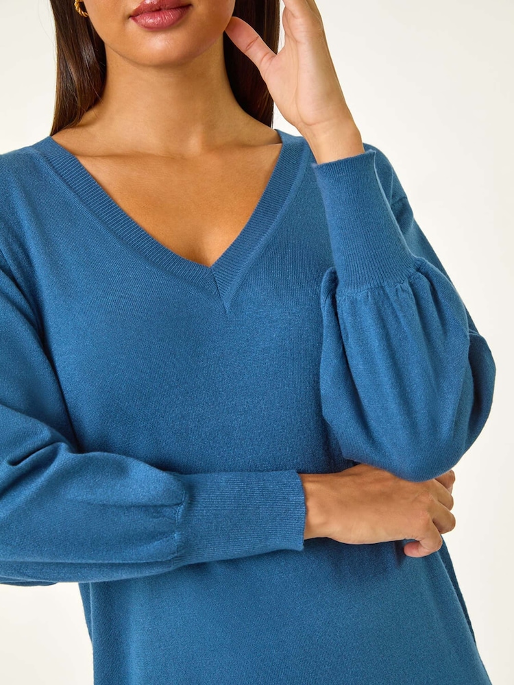 Roman Petrol Blue Knitted Jumper Dress - Image 5 of 5