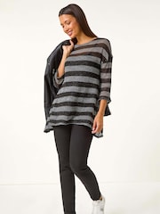 Roman Grey Metallic Stripe Knit Top - Image 1 of 5