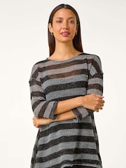 Roman Grey Metallic Stripe Knit Top - Image 2 of 5