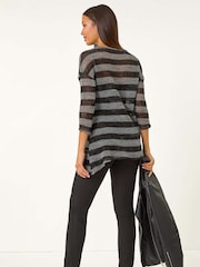 Roman Grey Metallic Stripe Knit Top - Image 3 of 5