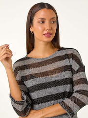 Roman Grey Metallic Stripe Knit Top - Image 4 of 5