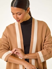 Roman Natural Animal Print Contrast Pocket Cardigan - Image 1 of 5