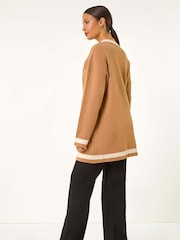 Roman Natural Animal Print Contrast Pocket Cardigan - Image 3 of 5