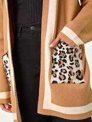Roman Natural Animal Print Contrast Pocket Cardigan - Image 5 of 5