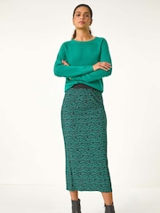 Roman Green Plisse Print Stretch Maxi Skirt - Image 3 of 6