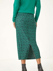Roman Green Plisse Print Stretch Maxi Skirt - Image 4 of 6