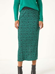 Roman Green Plisse Print Stretch Maxi Skirt - Image 5 of 6