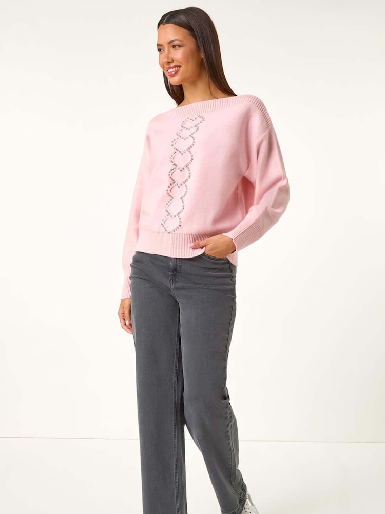 Roman Pink Boat Neck Embellished Jumper - Image 1 of 6