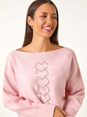 Roman Pink Boat Neck Embellished Jumper - Image 5 of 6
