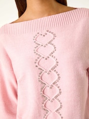 Roman Pink Boat Neck Embellished Jumper - Image 6 of 6