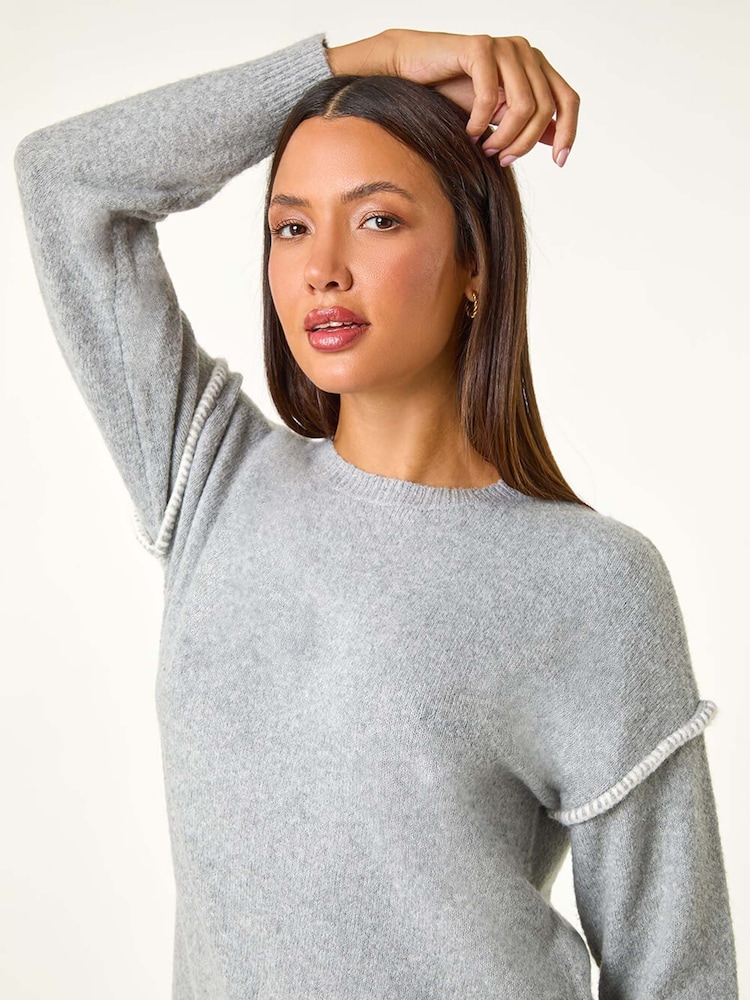 Roman Grey Contrast Stitch Knit Jumper - Image 1 of 5