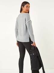 Roman Grey Contrast Stitch Knit Jumper - Image 3 of 5