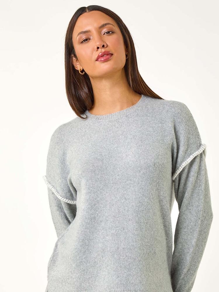 Roman Grey Contrast Stitch Knit Jumper - Image 4 of 5