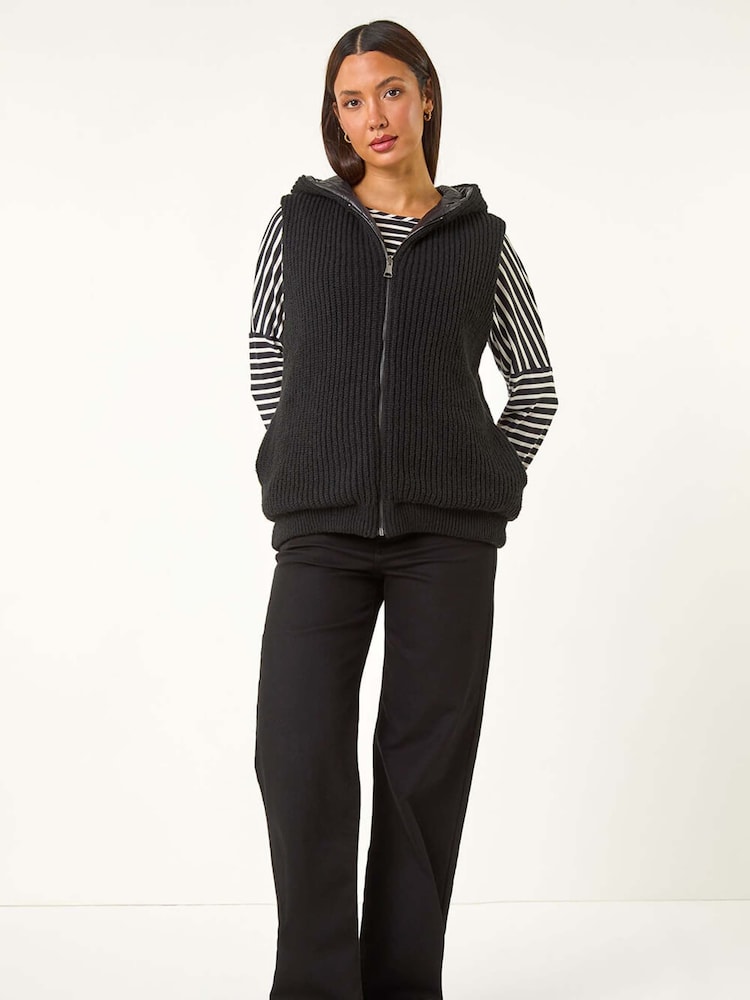 Roman Black Reversible Hooded Knit Gilet - Image 1 of 6