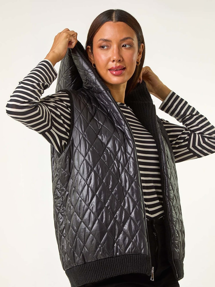 Roman Black Reversible Hooded Knit Gilet - Image 6 of 6