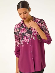 Roman Purple Floral Print Relaxed Stretch Blouse - Image 1 of 5
