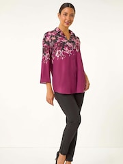Roman Purple Floral Print Relaxed Stretch Blouse - Image 2 of 5