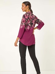Roman Purple Floral Print Relaxed Stretch Blouse - Image 3 of 5