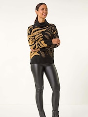 Roman Brown Jacquard Animal Print Roll Neck Knit Jumper - Image 2 of 5