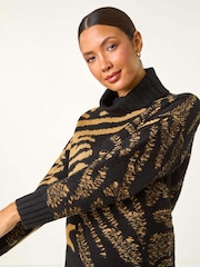Roman Brown Jacquard Animal Print Roll Neck Knit Jumper - Image 4 of 5