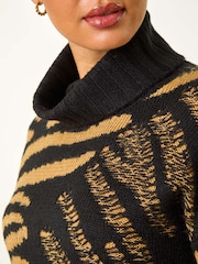 Roman Brown Jacquard Animal Print Roll Neck Knit Jumper - Image 5 of 5