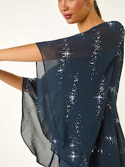 Roman Blue Sequin Embellished Asymmetric Overlay Dress - Image 5 of 5